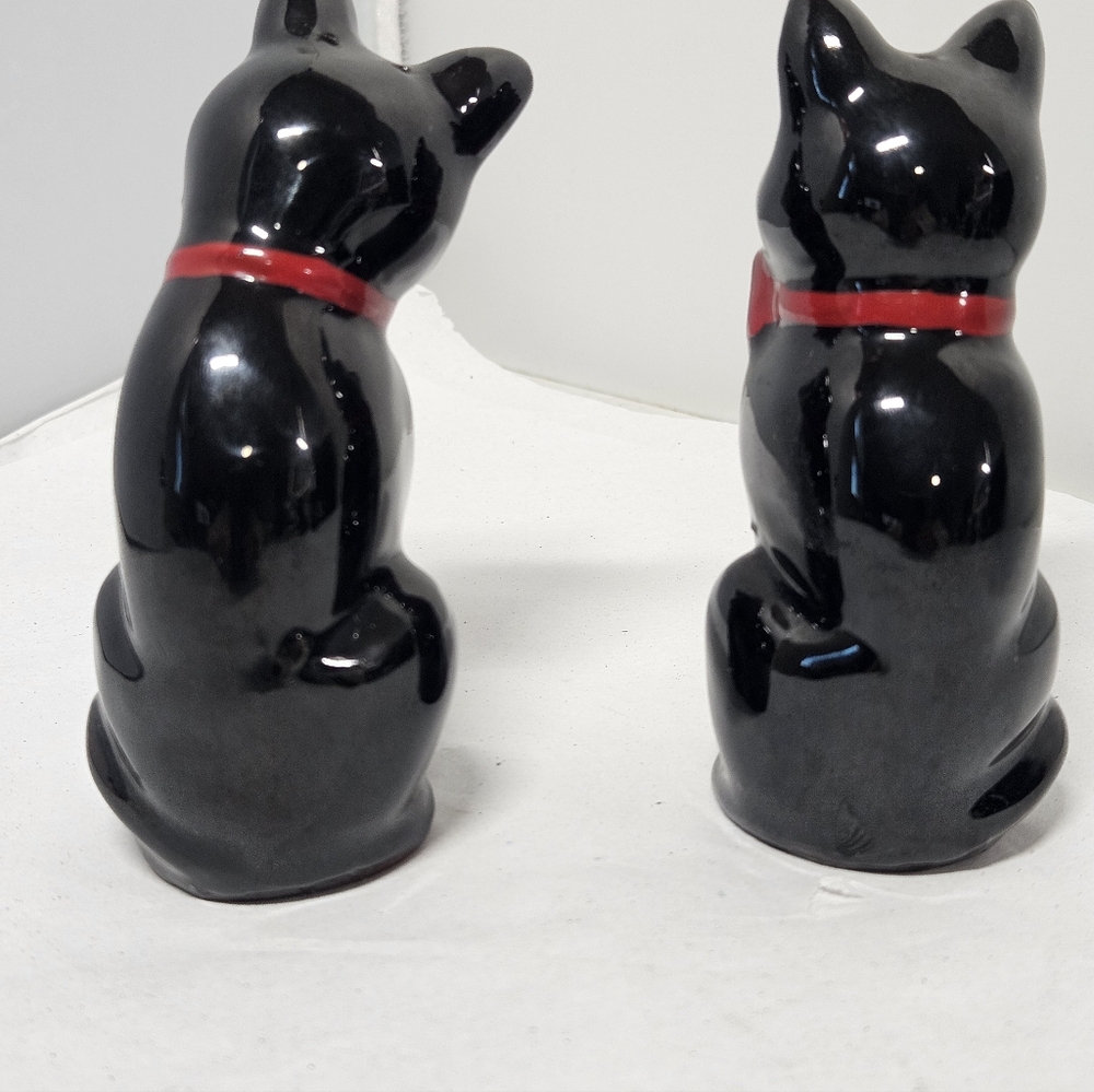 Vintage Shafford Redware Pottery Black CAT Salt & Pepper Shakers MCM - Picture 4 of 8